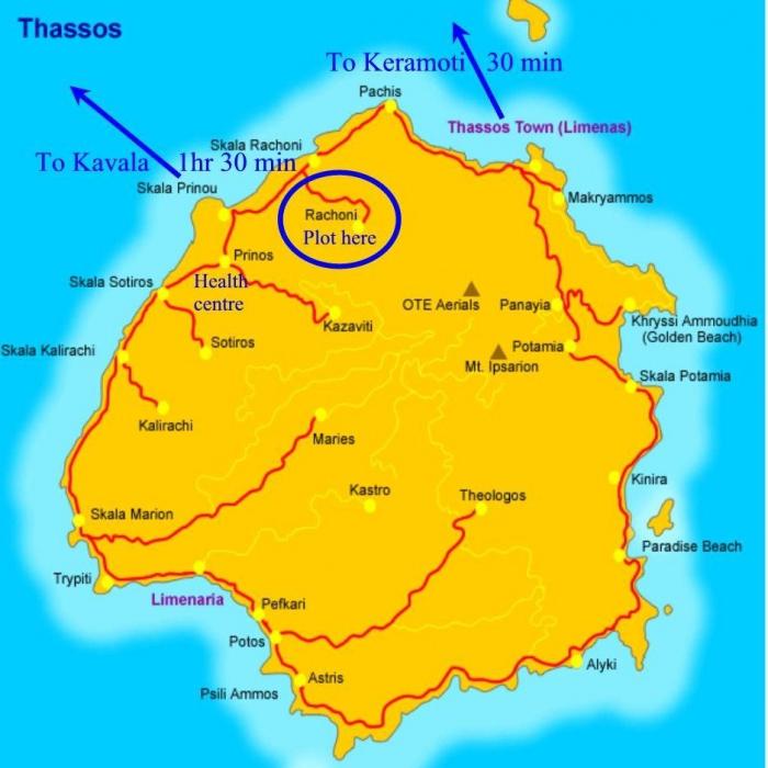 Mapa wyspy Thasos